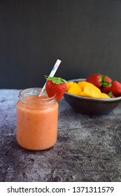 Fresh Healthy Vegan Papaya Mango Strawberry Smoothie