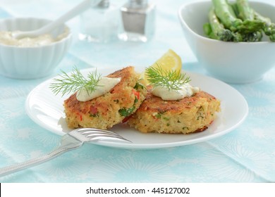 Fresh Home Made Crab Cakes With Creamy Lemon Dill Sauce