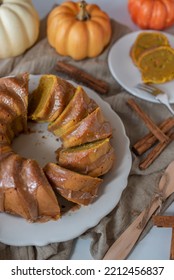 Fresh Home Made Pumpkin Bundt Cake With Cinnamon Frosting