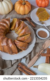 Fresh Home Made Pumpkin Bundt Cake With Cinnamon Frosting