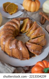 Fresh Home Made Pumpkin Bundt Cake With Cinnamon Frosting