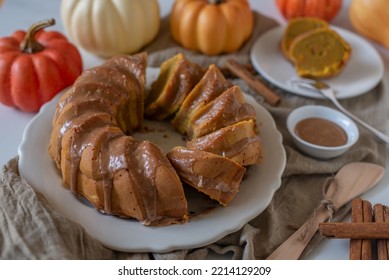 Fresh Home Made Pumpkin Bundt Cake With Cinnamon Frosting