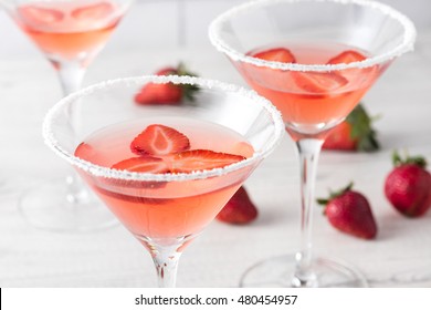 Fresh Home Made Strawberry Margarita Cocktails With Strawberry