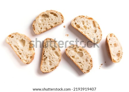 Fresh homebaked artisan sourdough bread. Slices of bread isolated on white background, design element.