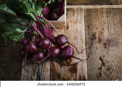 Fresh Homegrown Beetroots On Wooden Rustic Table,  Plant Based Food, Local Produce, Close Up