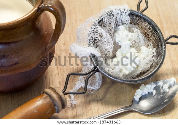 Fresh Homemade Cottage Cheese Whey Drained Stock Photo Edit Now