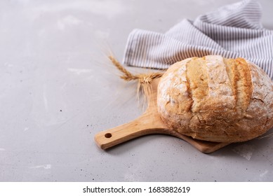 Fresh homemade crisp bread, top view. French bread. Bread at leaven. Unleavened bread.