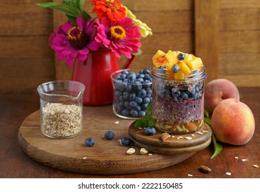 Fresh Homemade Granola Yogurt Parfait With Blueberries And Strawberries