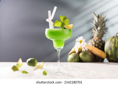 Fresh homemade lime Frozen on a marble table, on a soft focus background. - Shutterstock ID 2142180701