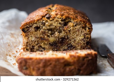 A Fresh Homemade Loaf Of Banana Walnut And Chocolate Chips Bread