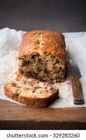 A Fresh Homemade Loaf Of Banana Walnut And Chocolate Chips Bread