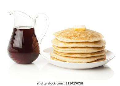 Fresh Homemade Pancakes with Syrup on a background