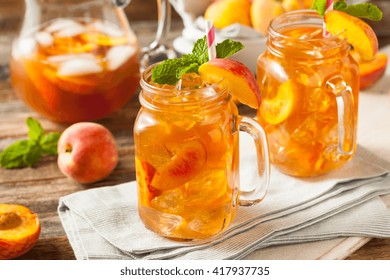 Fresh Homemade Peach Sweet Tea with Mint