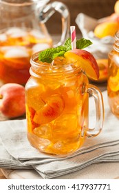 Fresh Homemade Peach Sweet Tea With Mint