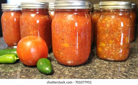 Fresh Homemade Salsa Canned And In Jars