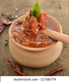 Fresh Homemade Salsa Dip In A Pot