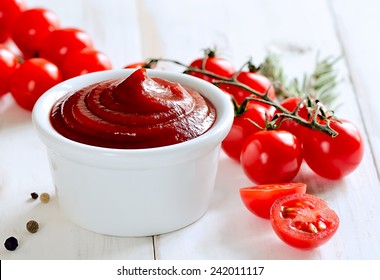 Fresh Homemade Tomato Sauce In A White Bowl