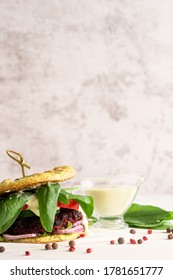 Fresh Homemade Veggie Burger With Beetroot Cutlet And Vegetables