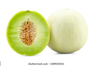 Fresh Honey Dew Or Melon Slice Fruit Isolated On White Background