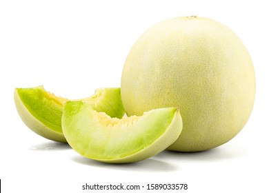 Fresh honey dew or melon slice fruit isolated on white background