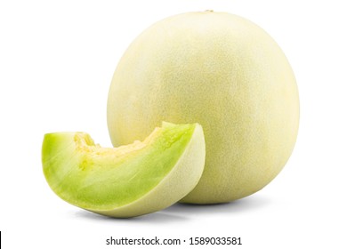 Fresh Honey Dew Or Melon Slice Fruit Isolated On White Background