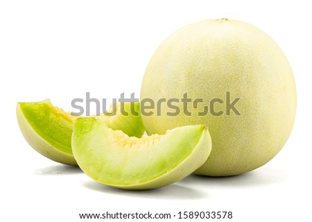 Fresh honey dew or melon slice fruit isolated on white background