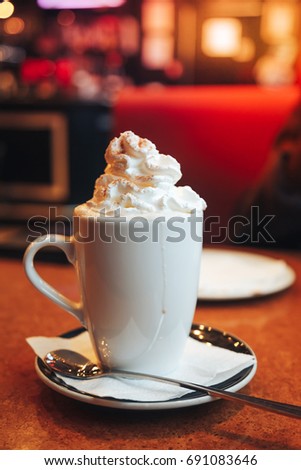 Fresh hot chocolate with whipped cream