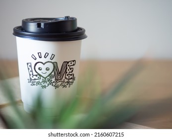 Fresh Hot Coffee Take Away Caffeine Drink Beverage Breakfast Paper Cup Cafe Mug Love Lettering Doodle Line Art Hand Drawing Illustration Design Morning Mocha Latte Cappuccino Espresso Selective Focus