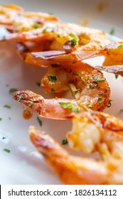 Fresh Hot Grilled Jumbo Shrimp Kebabs With Parsley