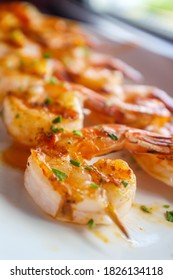 Fresh Hot Grilled Jumbo Shrimp Kebabs With Parsley