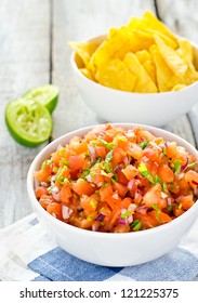 Fresh Hot Homemade Salsa Sauce With Nachos