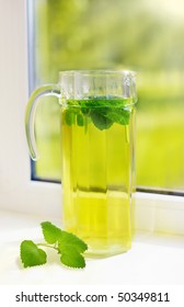 Fresh Hot Peppermint Tea On Windowsill