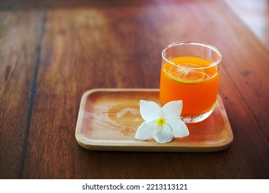 Fresh Ice Orange Juice In The Luxury Hotel, Welcome Drink For Guests