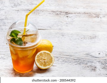 Fresh Ice Tea In Plastic Cup