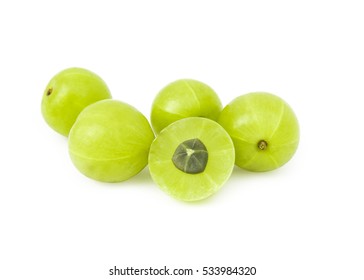 Fresh Indian gooseberry fruit on white background, fruit for healthy care with benefits from high vitamin C