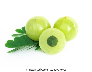 Fresh indian gooseberry isolated on white background, herb and medical fruit for health care concept