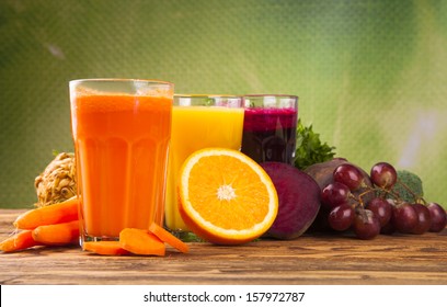 Fresh Juice,Healthy Drink On Wood 