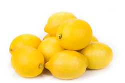 Fresh Juicy Lemons With Halves On The White Background