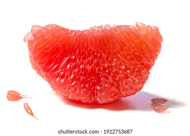 Fresh juicy piece of grapefruit pulp isolated on white background. Piece of peeled grapefruit close up. Slice of citrus fruit wallpaper