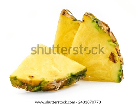 fresh juicy pineapple pieces isolated on white background