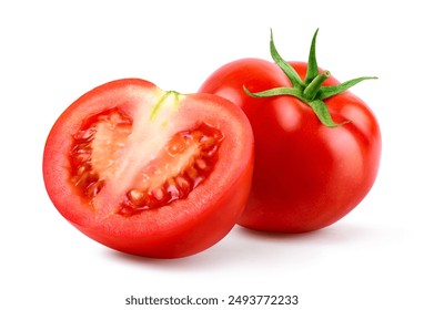 Fresh juicy red Tomato with cut in half  isolated on white background. - Powered by Shutterstock