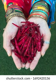 Fresh Julienne Organic Beet Root In Hands