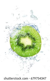 Fresh Kiwi Falling In Water