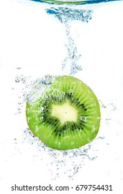 Fresh Kiwi Falling In Water