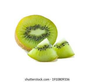 fresh kiwi fruit and sliced on white background