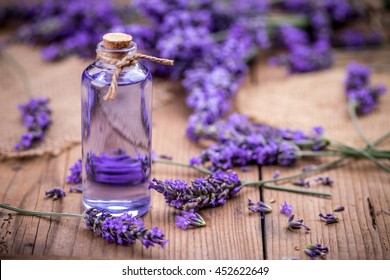 Fresh lavender flowers with massage oil