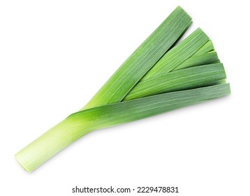 fresh leek on a white isolated background, top view