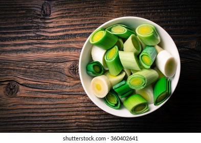 Fresh Leek Salad In White Bowl