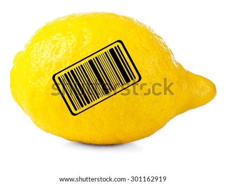 Fresh lemon with barcode, isolated on white