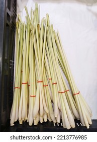 Fresh Lemon Grass Isolated On White. Lemon Grass On Basket In Store Farmer's Market Organic.